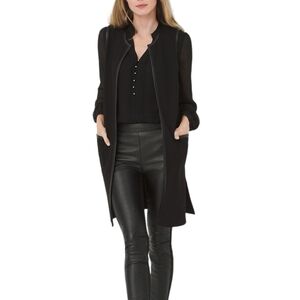 White House Black Market Black Long Vest Faux Leather Accents